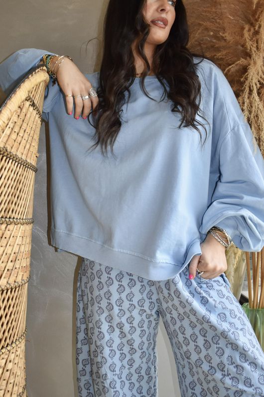 Lagen Lantern Sleeve Sweatshirt Baby Blue